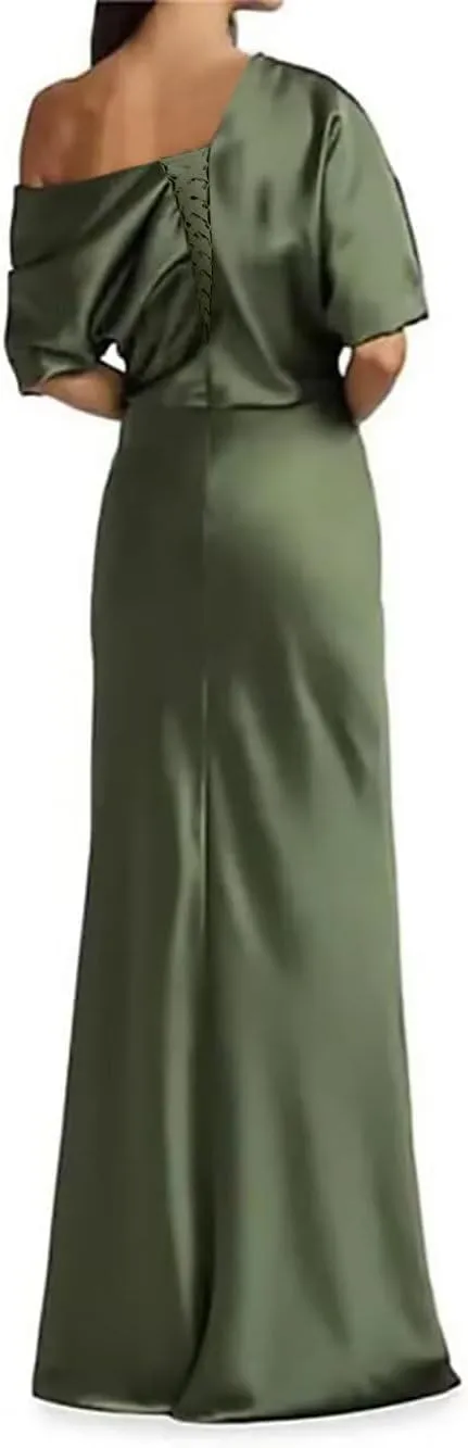 Satin Formal Evening Dress One Shoulder Mermaid Formal Gowns for Women Cocktail Party Maxi Dress