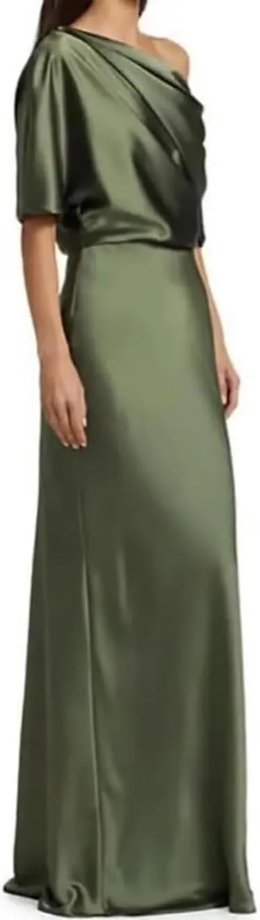 Satin Formal Evening Dress One Shoulder Mermaid Formal Gowns for Women Cocktail Party Maxi Dress