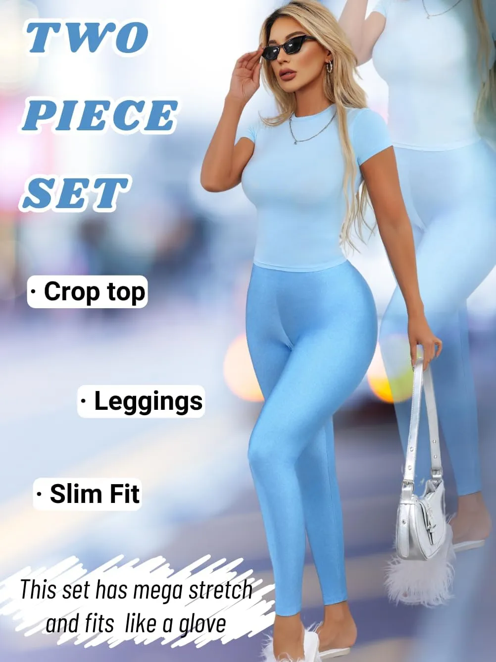Sexy 2 Piece Pants Set For Women,2000S Crop Top And Shiny Leggings,Slimming Going Out Outfits Date Night Club