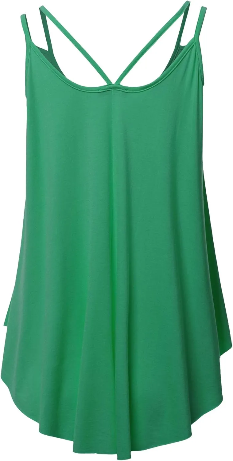 SSOULM Women's Loose Fit Flowy V Neck Sexy Pleated Cami Tank Top with Plus Size
