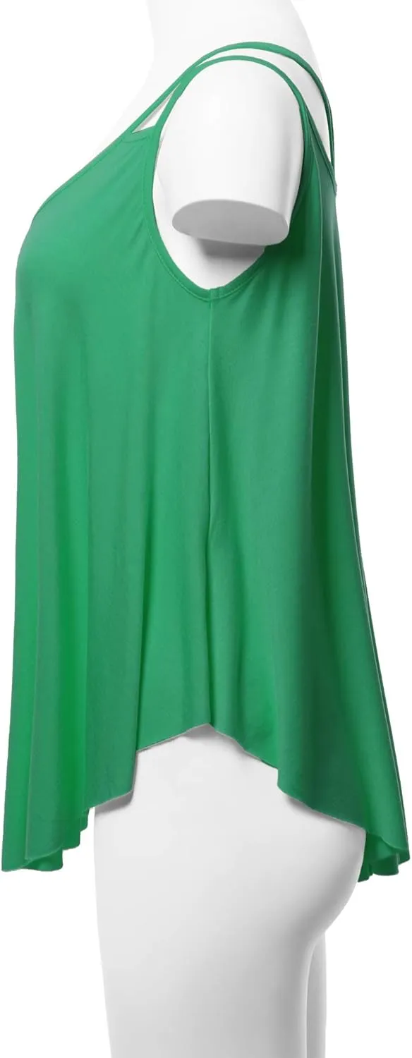 SSOULM Women's Loose Fit Flowy V Neck Sexy Pleated Cami Tank Top with Plus Size