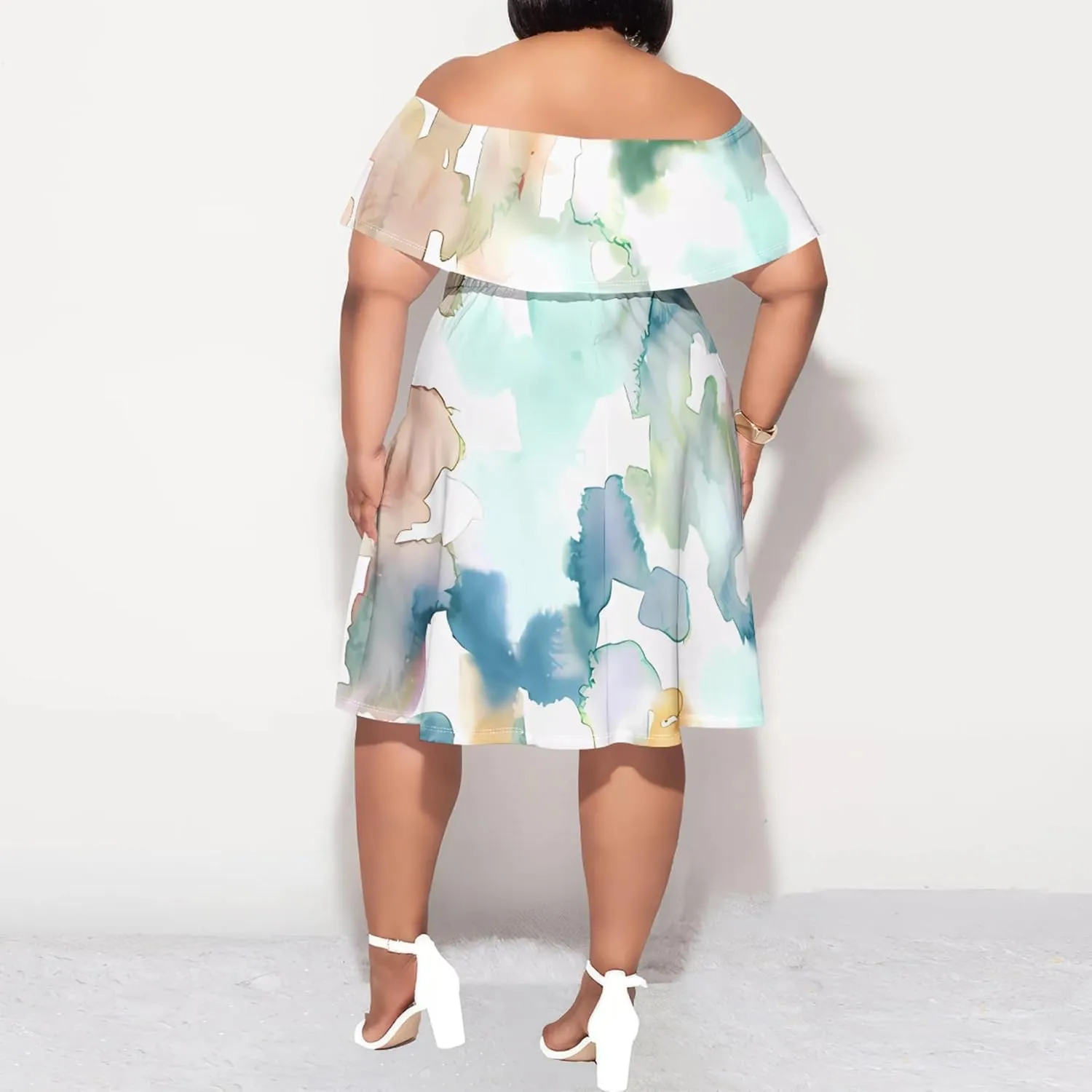 Strapless Dress for Women Summer Casual Off The Shoulder Ruffle Mini Plus Size Swing Ruched Bodycon Dresses Travel Vacation