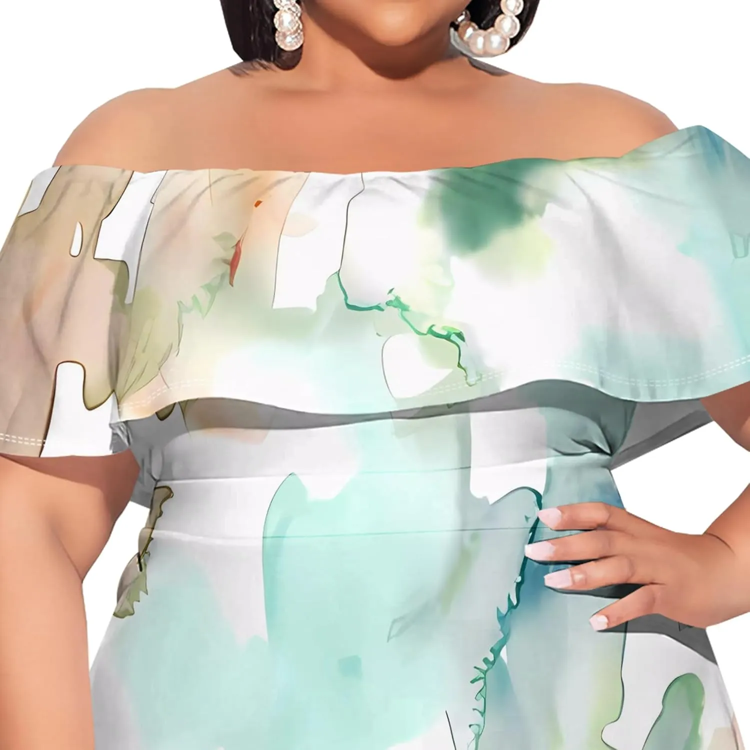Strapless Dress for Women Summer Casual Off The Shoulder Ruffle Mini Plus Size Swing Ruched Bodycon Dresses Travel Vacation