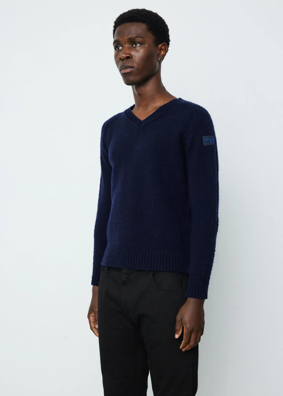 Striped Hammersleeve V-neck Sweater
