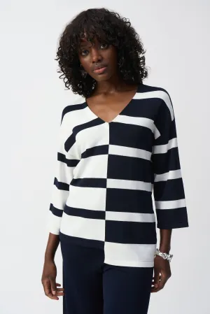 STRIPED V-NECK PULLOVER
