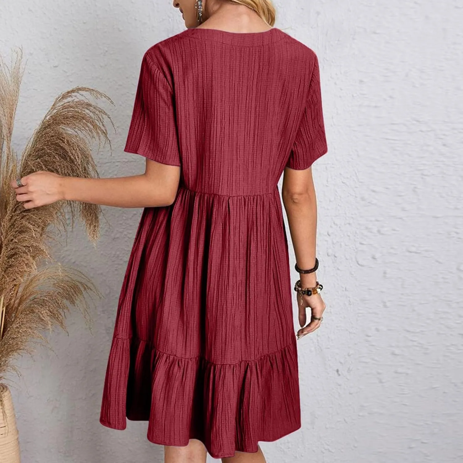 Summer Dresses for Women 2025 Plus Size Short Sleeve V Neck Mini Dress Casual Flowy Swing Boho Beach Vacation Clothes