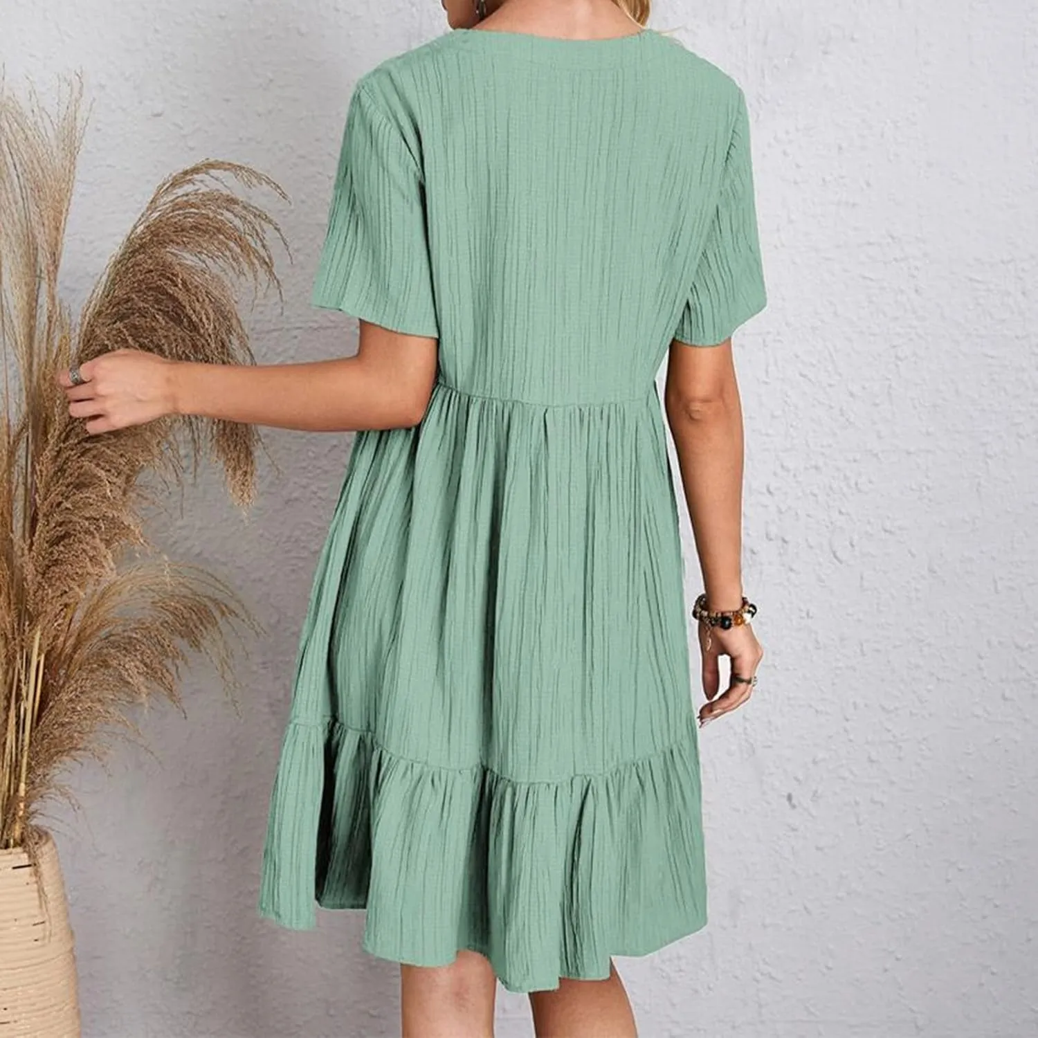 Summer Dresses for Women 2025 Plus Size Short Sleeve V Neck Mini Dress Casual Flowy Swing Boho Beach Vacation Clothes