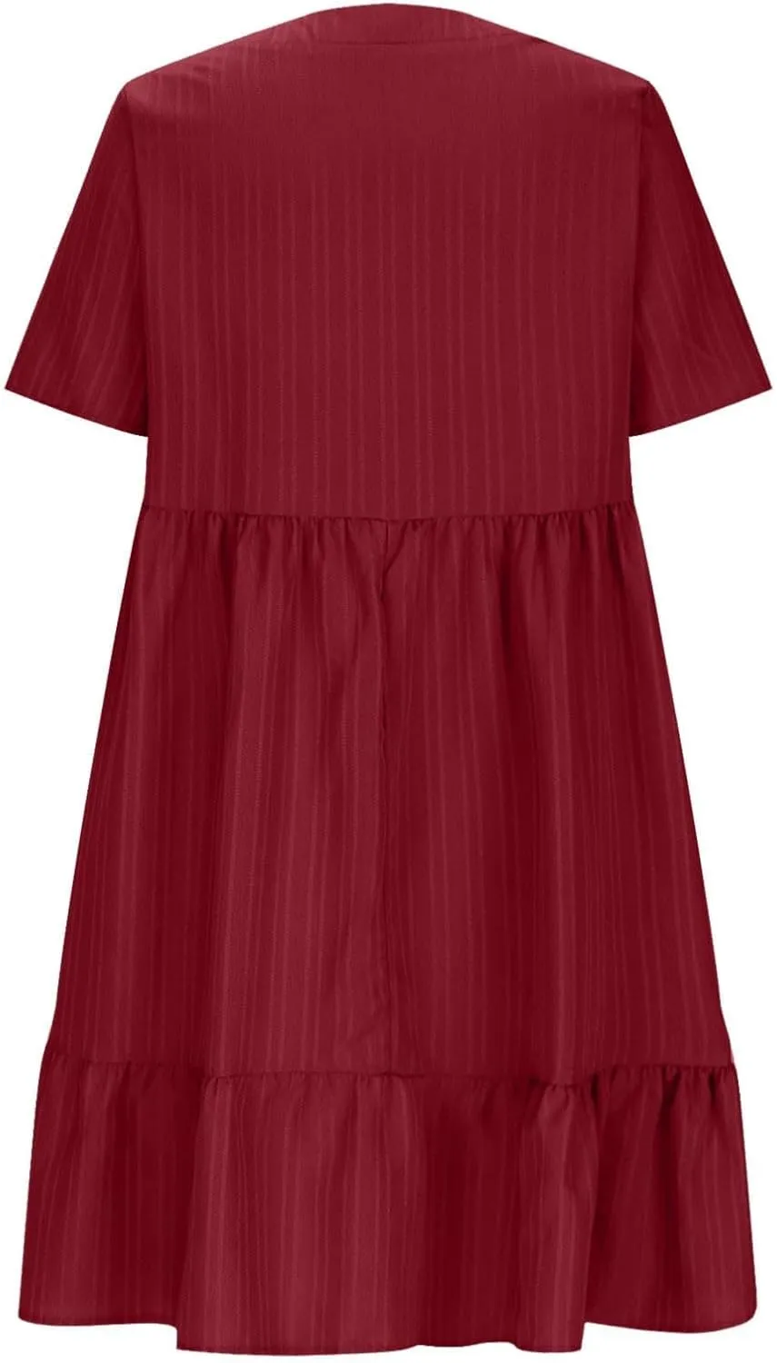 Summer Dresses for Women 2025 Plus Size Short Sleeve V Neck Mini Dress Casual Flowy Swing Boho Beach Vacation Clothes