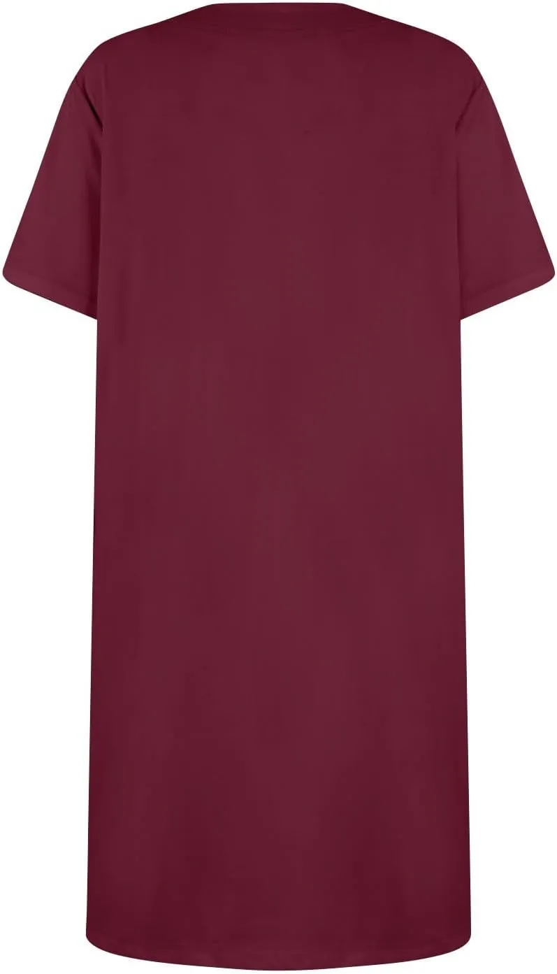 Summer Dresses for Women 2025 Square Neck Short Sleeve Tshirt Dress Knee Length Sundress Holiday Casual Frock with Pockets