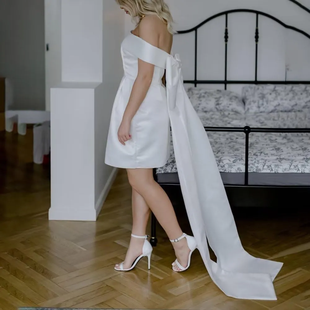 Sweetheart Short Wedding Dress for Bride Detachable Sleeves Boho Wedding Dress Tulle Bridal Gown