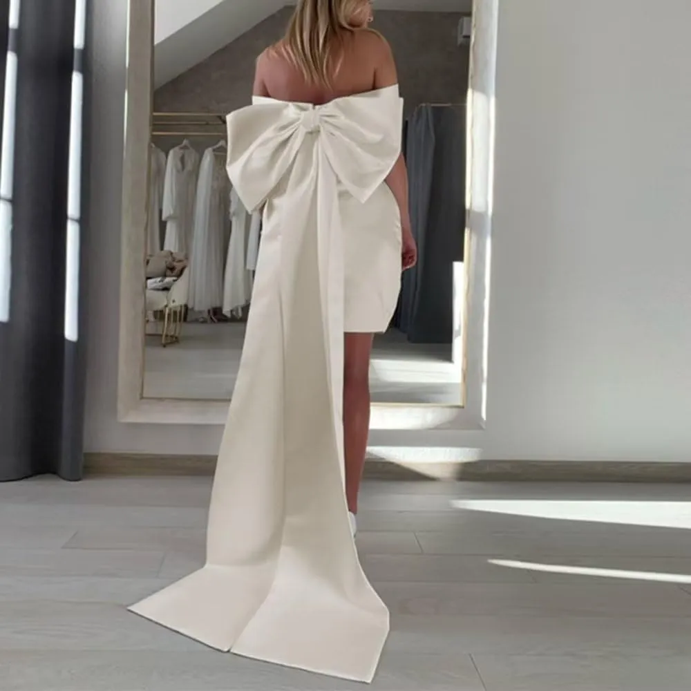 Sweetheart Short Wedding Dress for Bride Detachable Sleeves Boho Wedding Dress Tulle Bridal Gown