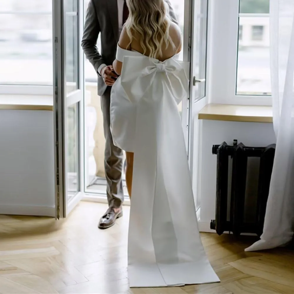 Sweetheart Short Wedding Dress for Bride Detachable Sleeves Boho Wedding Dress Tulle Bridal Gown