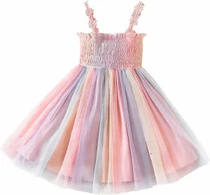 Toddler Girls Summer Flower Dress Cute Floral Smocked Midi Dresses Sleeveless Straps Ruffle Outfit for Little Girl