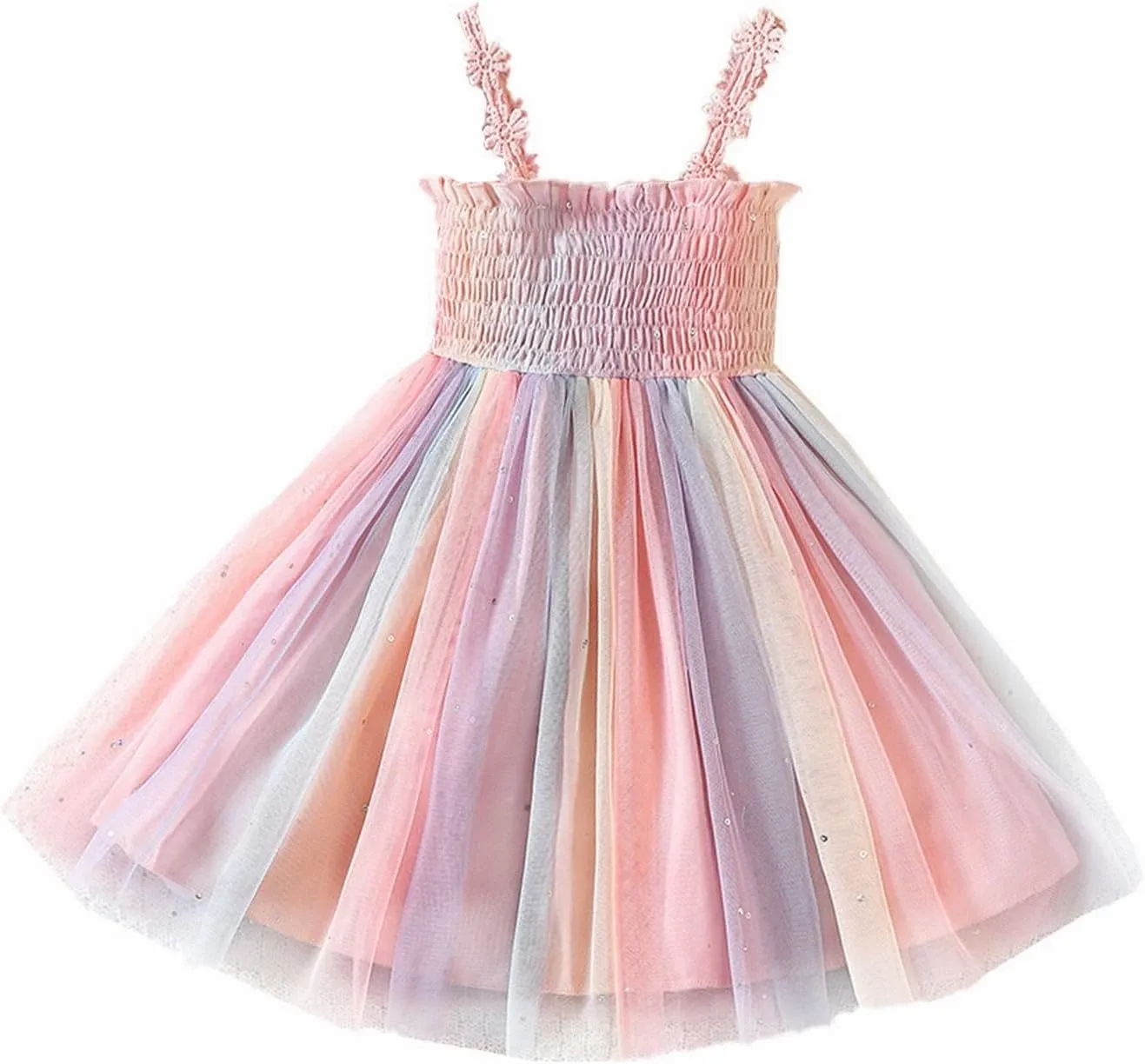 Toddler Girls Summer Flower Dress Cute Floral Smocked Midi Dresses Sleeveless Straps Ruffle Outfit for Little Girl