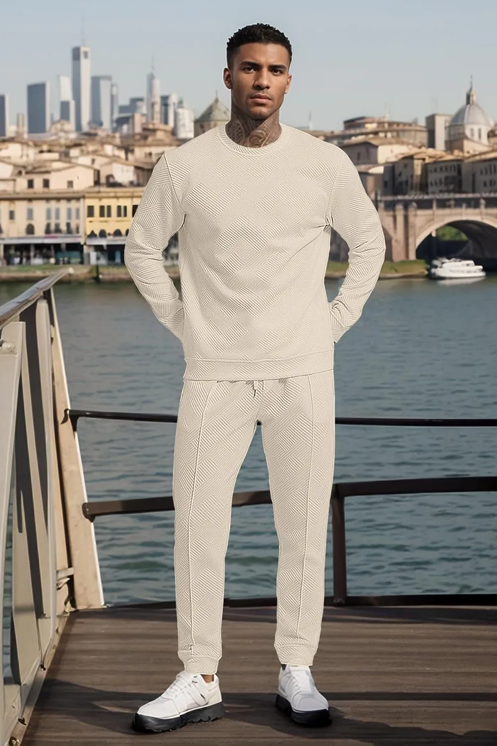 UOUA Men's 2 Piece Sweat Suits Set Long Sleeve Sweatshirt Jogging Sweatpants Tracksuits Outfits