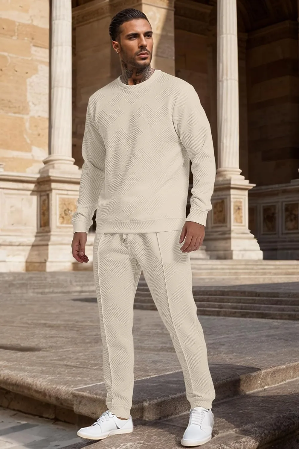 UOUA Men's 2 Piece Sweat Suits Set Long Sleeve Sweatshirt Jogging Sweatpants Tracksuits Outfits