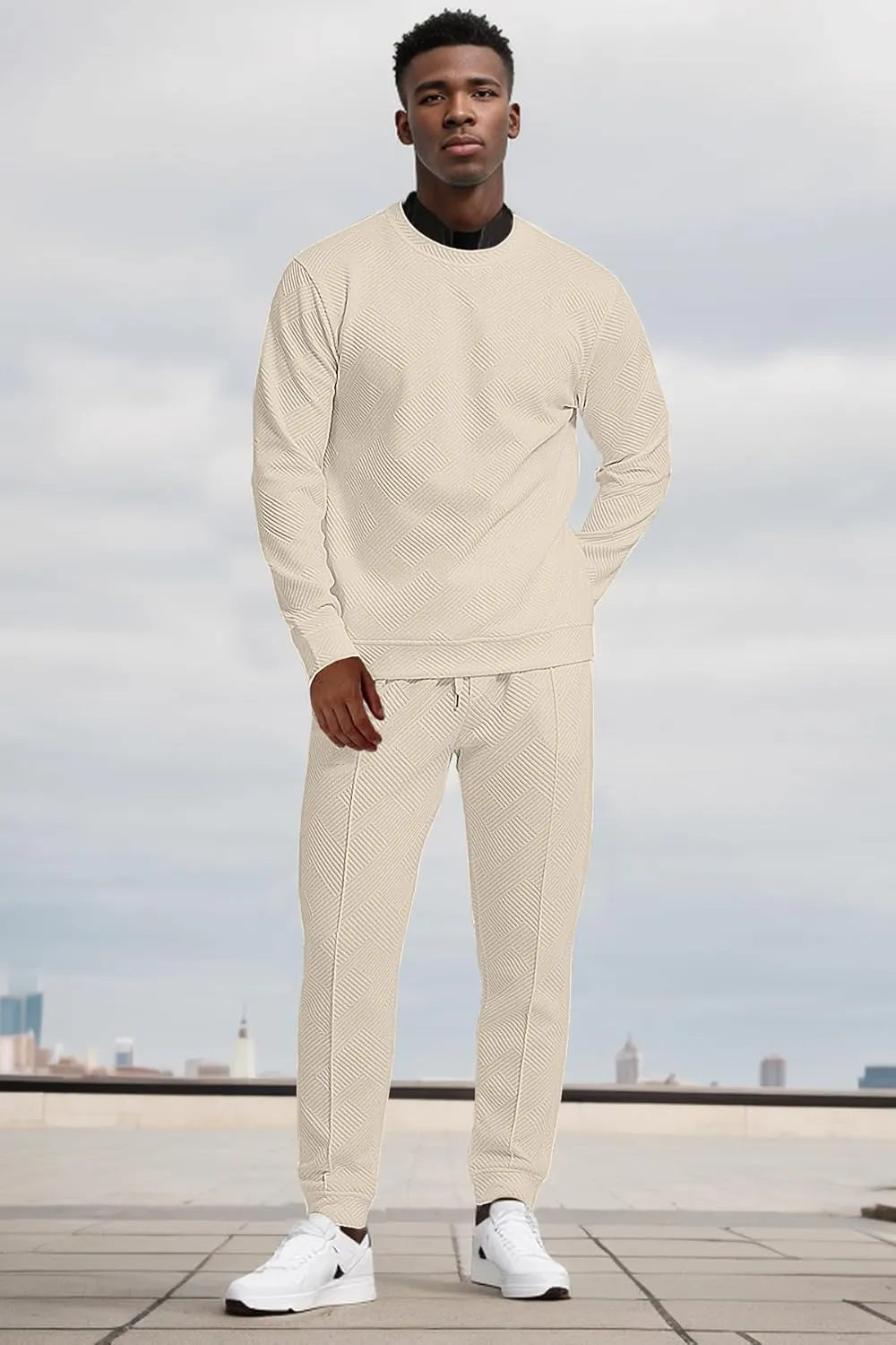 UOUA Men's 2 Piece Sweat Suits Set Long Sleeve Sweatshirt Jogging Sweatpants Tracksuits Outfits