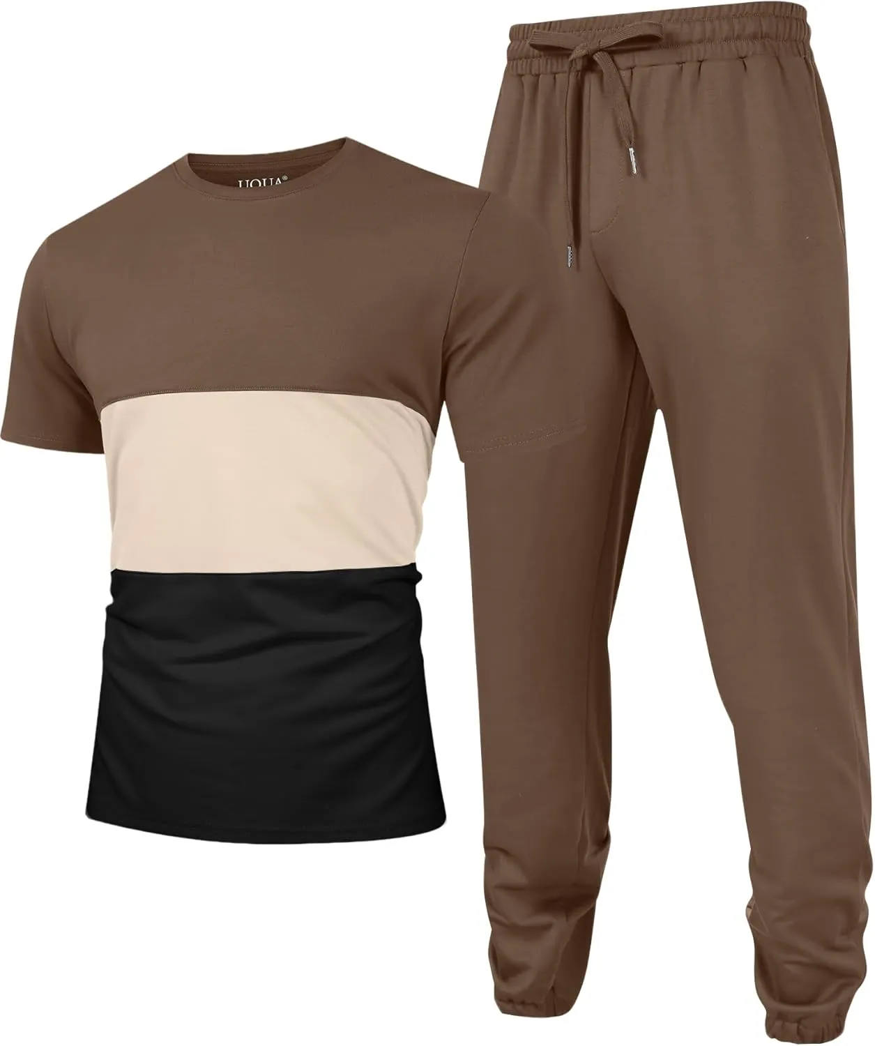 UOUA Mens 2 Piece Sweatsuits Outfits Short Sleeve Pullover Loungewear & Joggers Sweatpants Summer Casual Track Suits Set