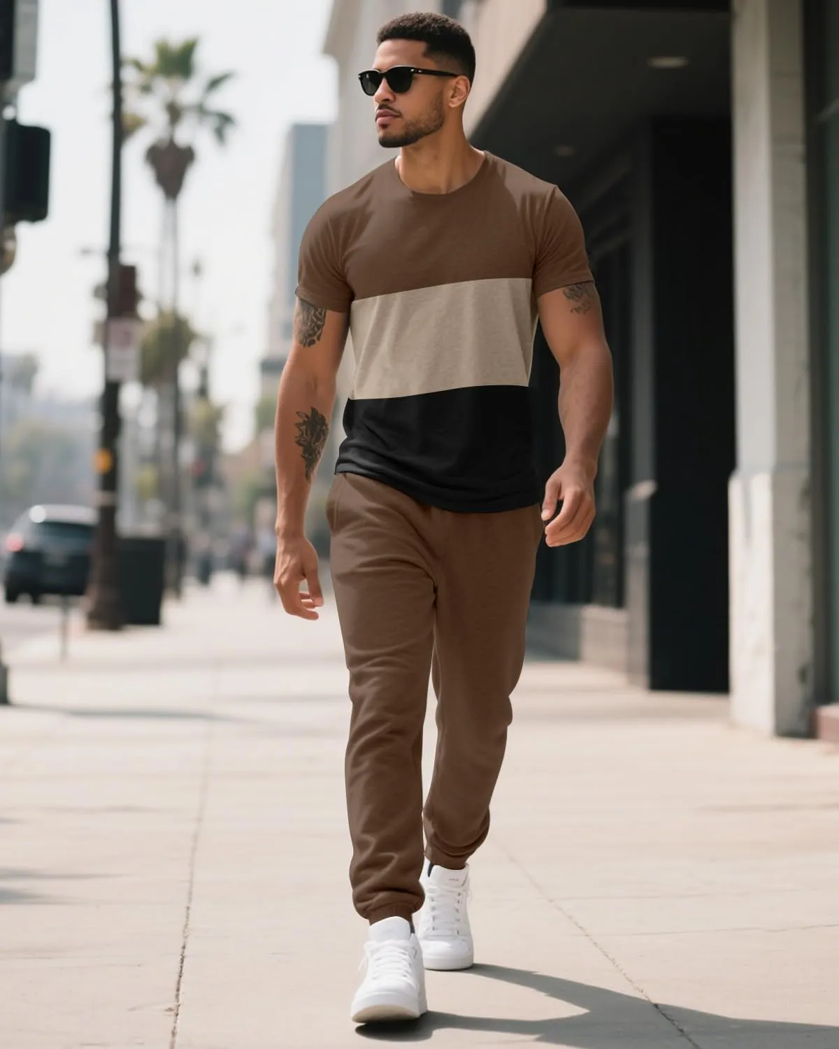UOUA Mens 2 Piece Sweatsuits Outfits Short Sleeve Pullover Loungewear & Joggers Sweatpants Summer Casual Track Suits Set