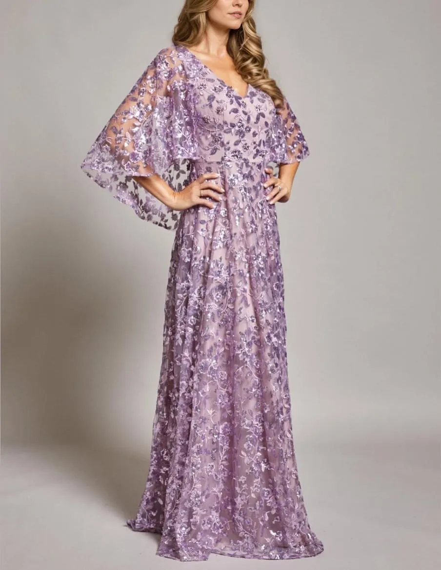V-Neck Mother of Bride Dresses with Cape Laces Tulle Mother of The Groom Dress Flowy Formal Evening Gowns with Shawl