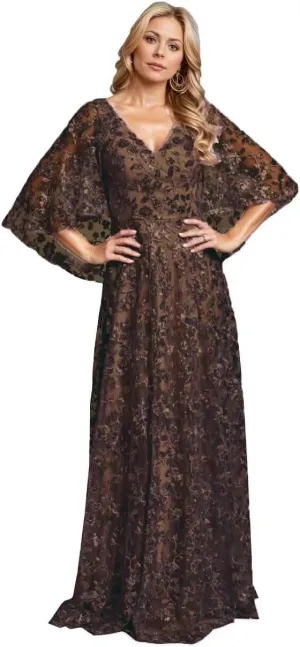 V-Neck Mother of Bride Dresses with Cape Laces Tulle Mother of The Groom Dress Flowy Formal Evening Gowns with Shawl