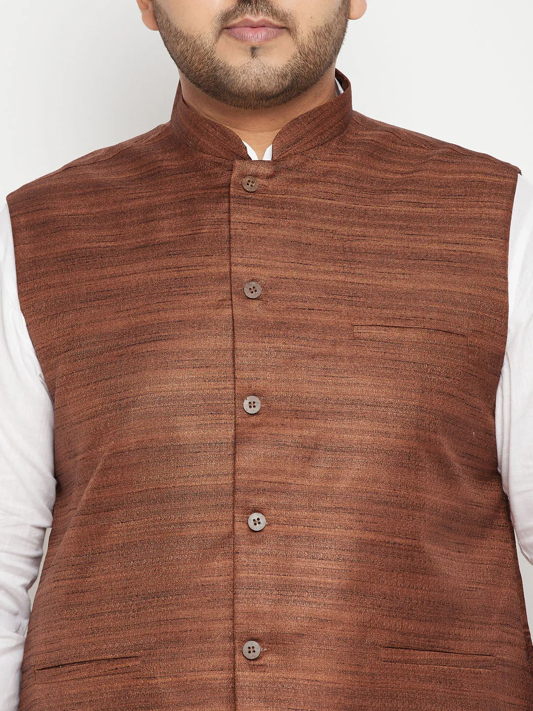 VASTRAMAY Men's White and Brown Kurta Set