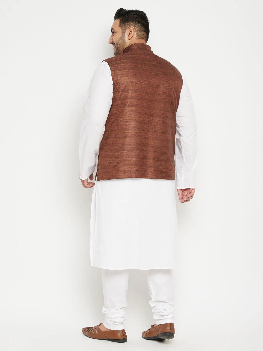 VASTRAMAY Men's White and Brown Kurta Set