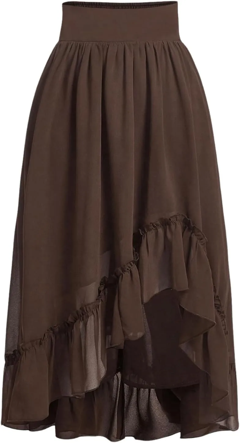 Verdusa Women's Casual High Waisted Skirts Ruffle Renaissance Y2K Long Skirt