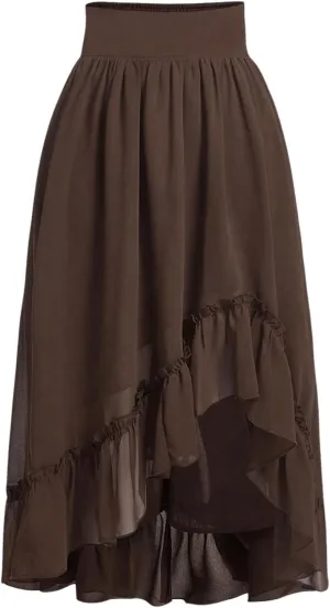 Verdusa Women's Casual High Waisted Skirts Ruffle Renaissance Y2K Long Skirt