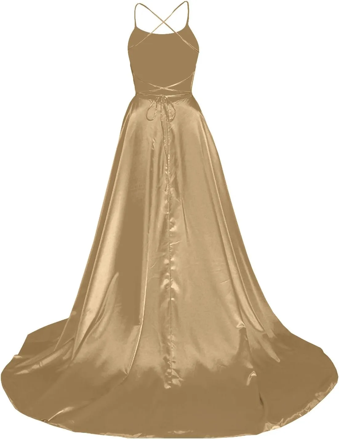 Wedding Guest Dresses for Women Spaghetti Strap Satin Backless Side Slit Long Prom Dress with Pockets Party Midi Dress