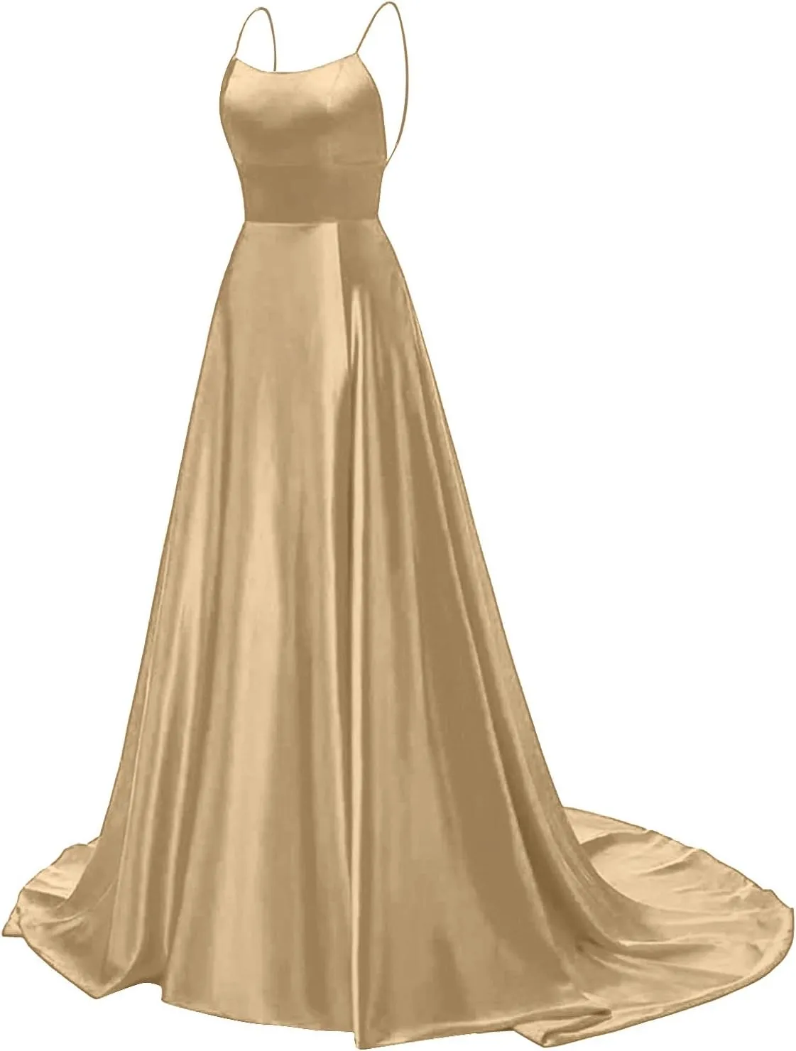 Wedding Guest Dresses for Women Spaghetti Strap Satin Backless Side Slit Long Prom Dress with Pockets Party Midi Dress