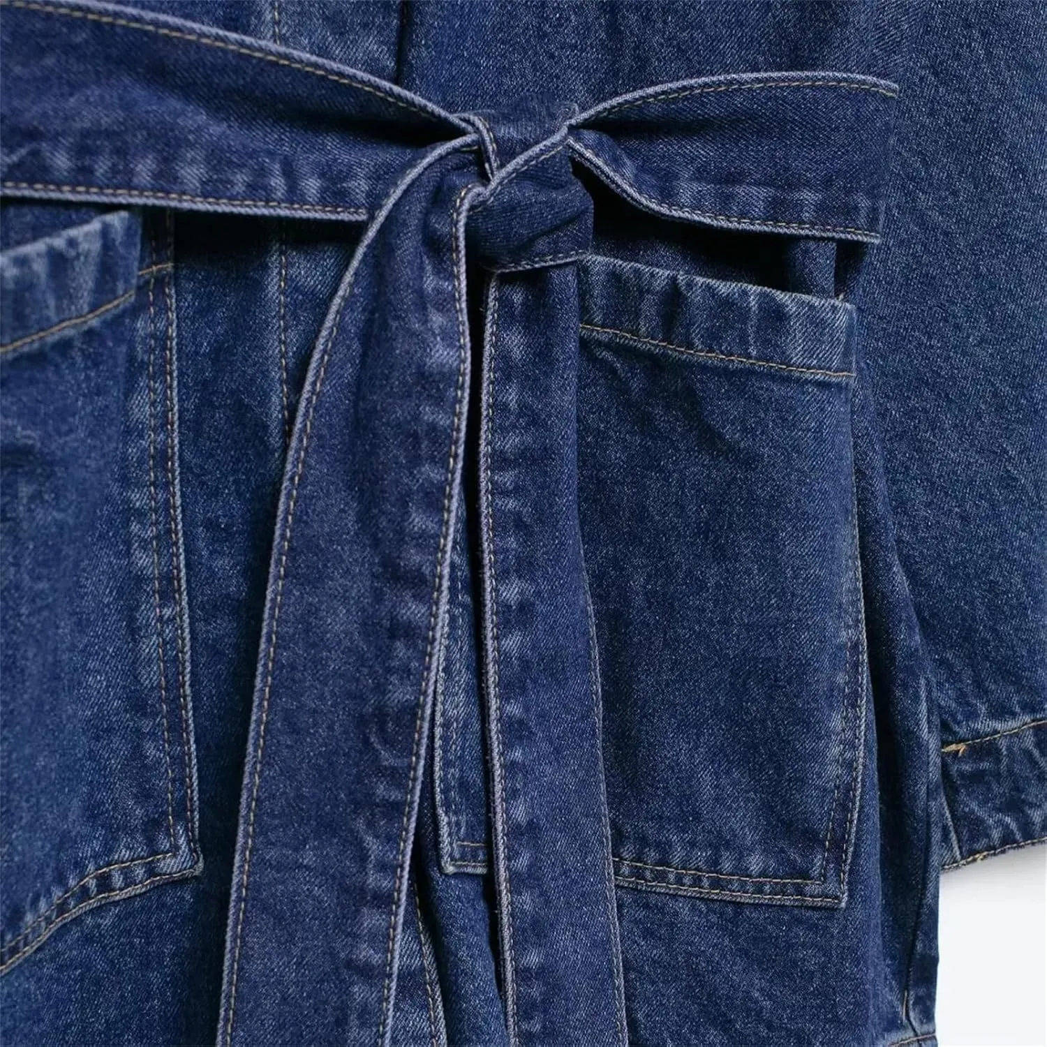 Women Vintage Straight Jean Jacket Loose Button Up Long Sleeves Washed Denim Jacket With Belted Denim Jacket