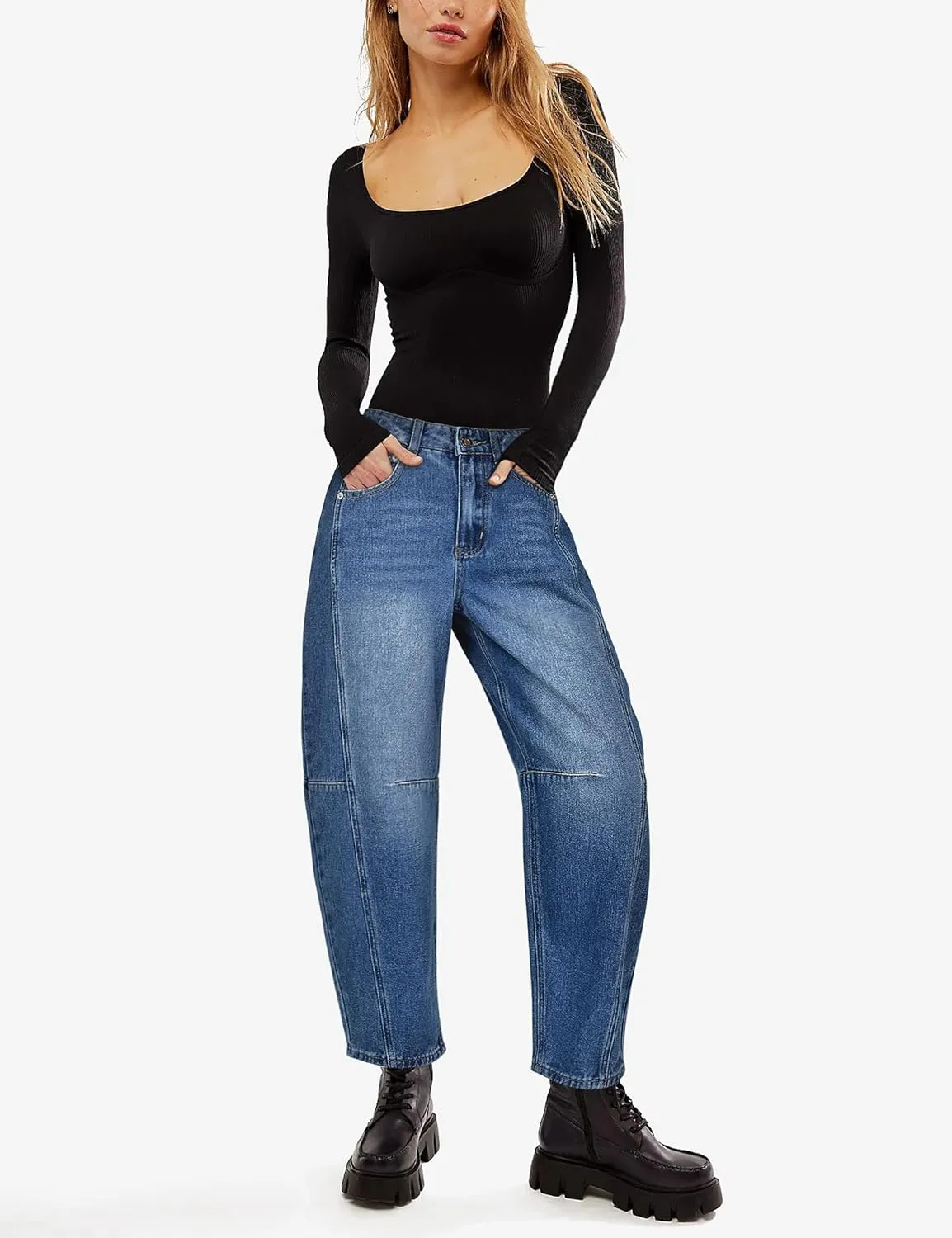 Women's Barrel Boyfriend Baggy Leopard Print Jeans Mid Rise Cropped Wide Leg Y2K Horseshoe Jeans for Women Trendy