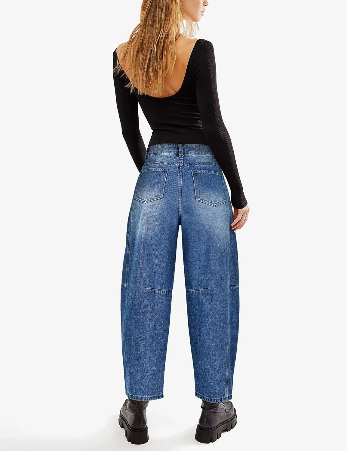 Women's Barrel Boyfriend Baggy Leopard Print Jeans Mid Rise Cropped Wide Leg Y2K Horseshoe Jeans for Women Trendy