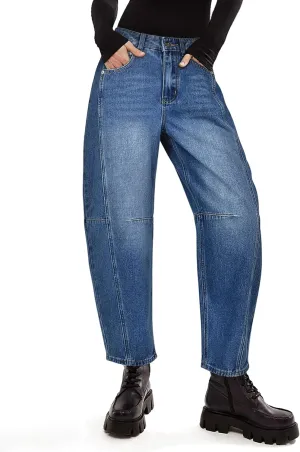 Women's Barrel Boyfriend Baggy Leopard Print Jeans Mid Rise Cropped Wide Leg Y2K Horseshoe Jeans for Women Trendy