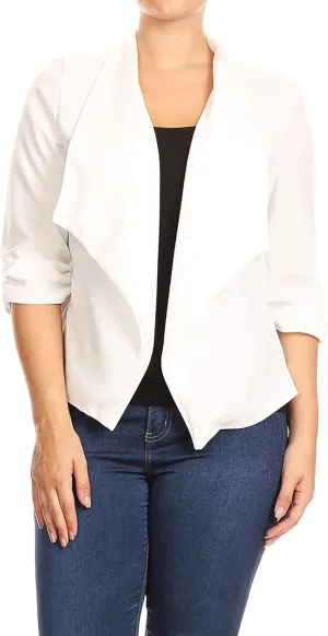Women's Plus Size Print Floral 3/4 Sleeve Loose Fit Open Front Blazer Jacket/Made in USA