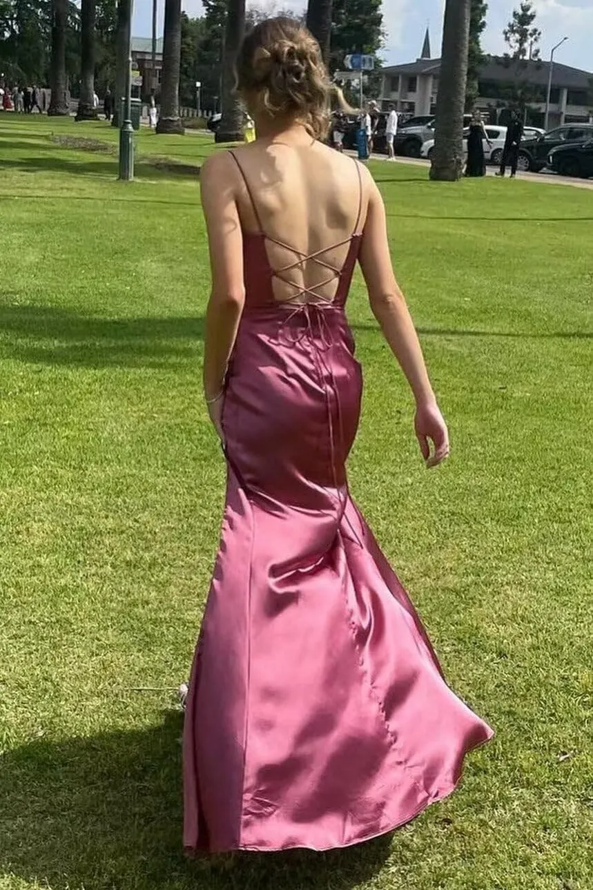 Women's Satin Prom Dresses 2025 Slit for Women Long Formal Gowns Mermaid Evening Party Dress PU049