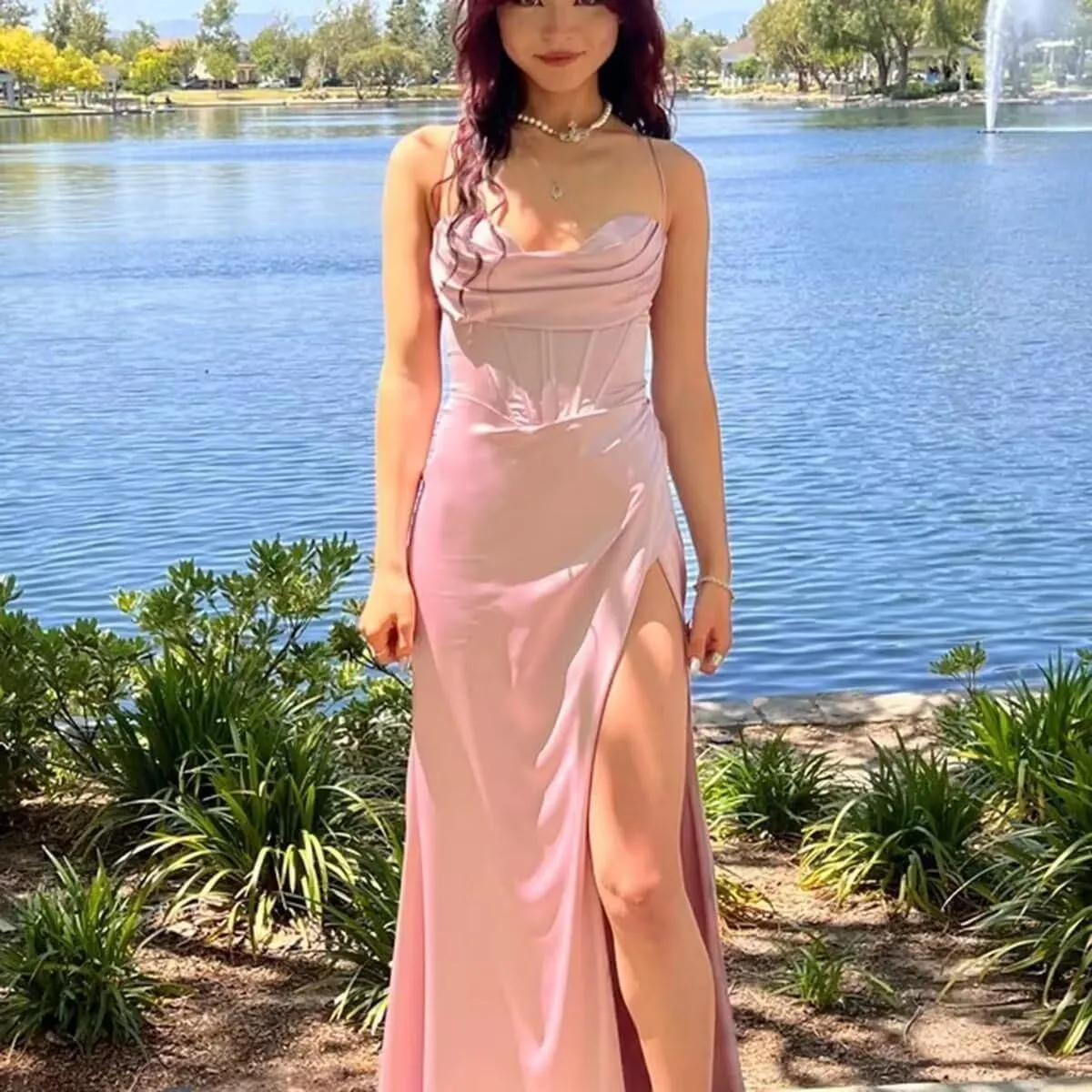 Women's Satin Prom Dresses 2025 Slit for Women Long Formal Gowns Mermaid Evening Party Dress PU049