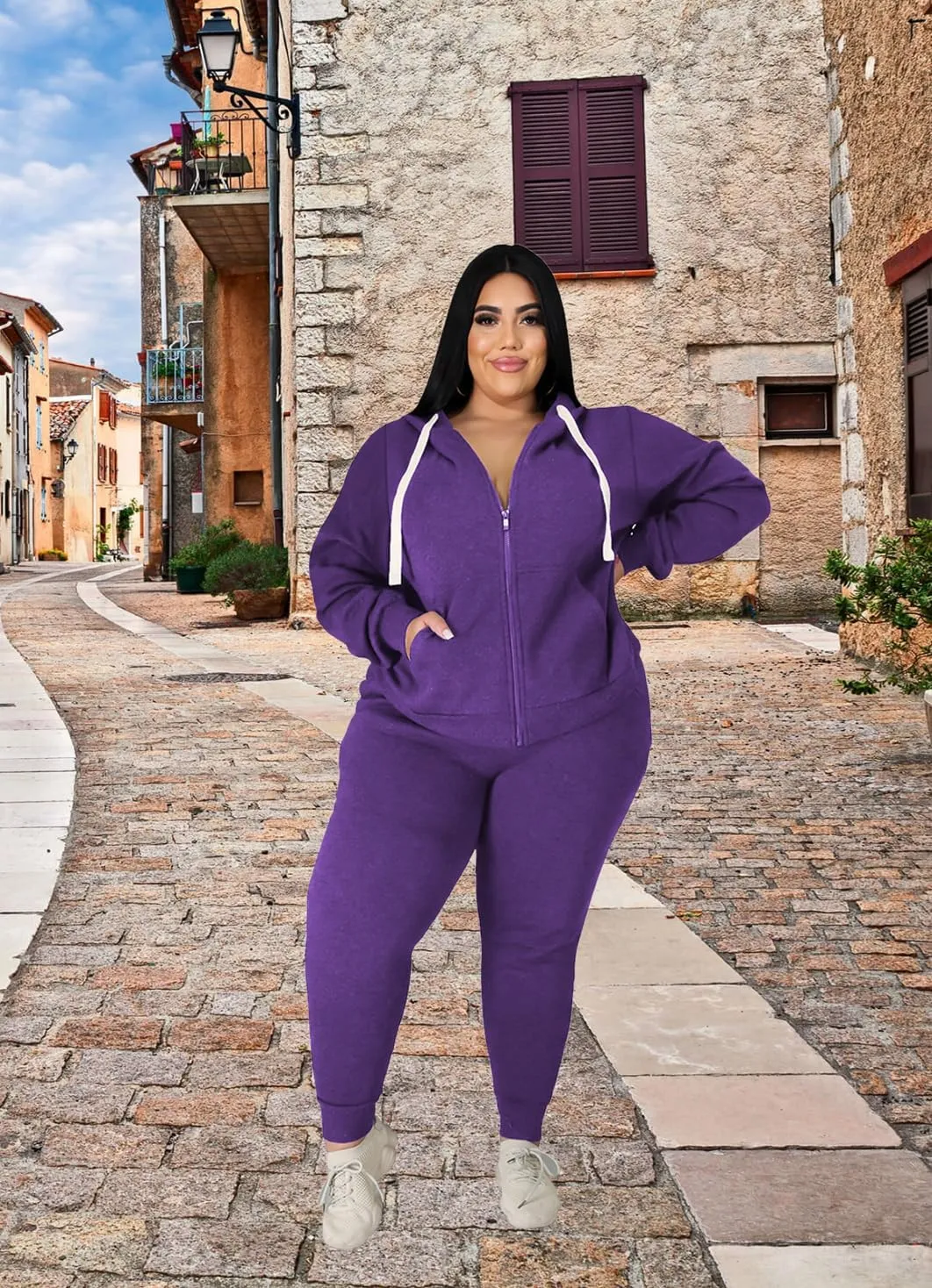 YeGine Womens Plus Size Two Piece Outfits Sweatsuits Casual Long Sleeve Set With Pockets