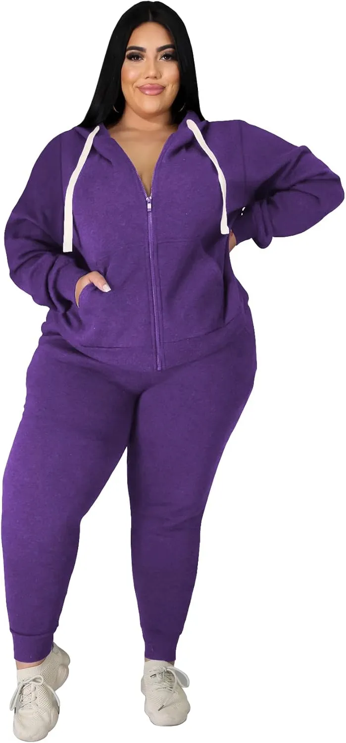 YeGine Womens Plus Size Two Piece Outfits Sweatsuits Casual Long Sleeve Set With Pockets