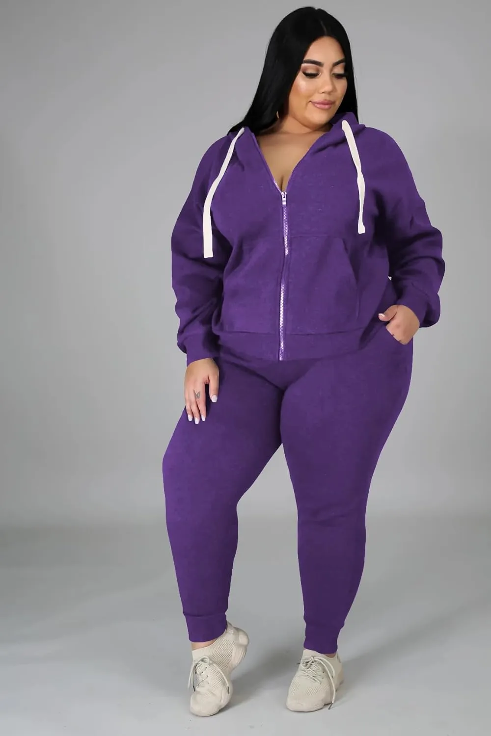 YeGine Womens Plus Size Two Piece Outfits Sweatsuits Casual Long Sleeve Set With Pockets
