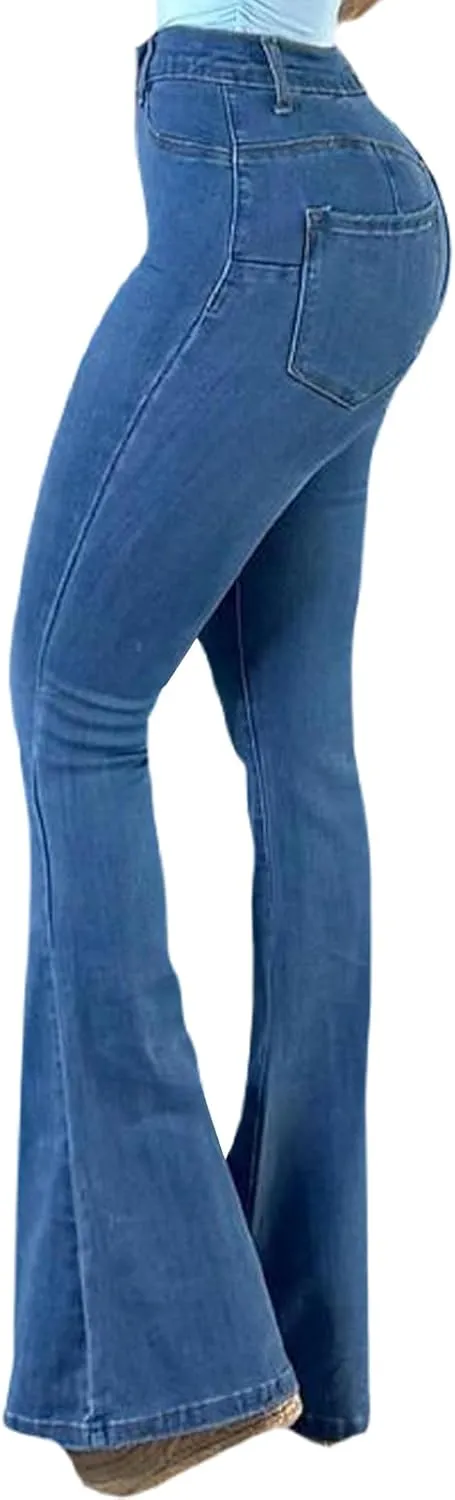 YouSexy Women's Flare Bell Bottom Jeans Destroyed Flare Denim Pants 70s Outfits for Women