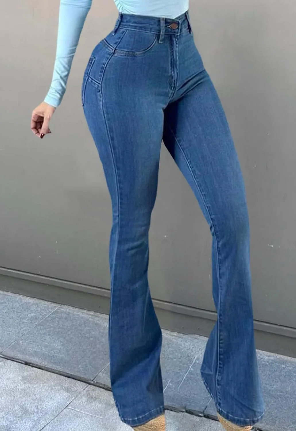 YouSexy Women's Flare Bell Bottom Jeans Destroyed Flare Denim Pants 70s Outfits for Women