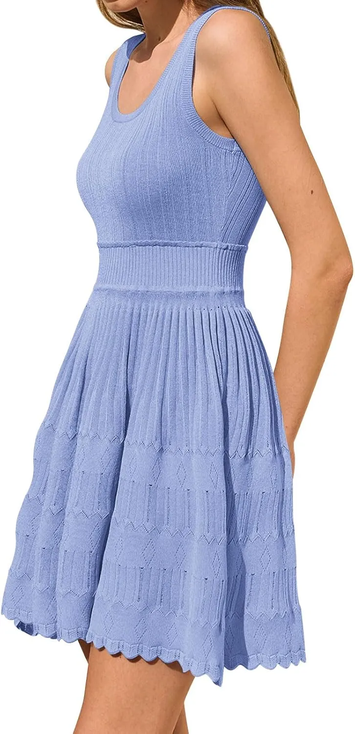 Yousify Womens Summer Mini Sundress Casual Sleeveless Knitted Tank Dresses Crochet A Line Flowy Short Beach Dresses