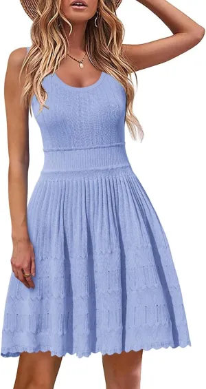 Yousify Womens Summer Mini Sundress Casual Sleeveless Knitted Tank Dresses Crochet A Line Flowy Short Beach Dresses