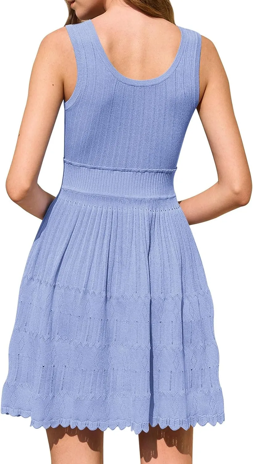 Yousify Womens Summer Mini Sundress Casual Sleeveless Knitted Tank Dresses Crochet A Line Flowy Short Beach Dresses
