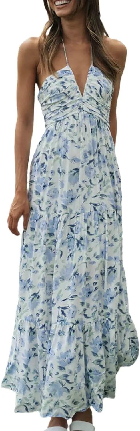 Yuemengxuan Women Flowy Summer Dresses Backless Ruched Sleeveless Dress Ruffle Sexy 2025 A-Line Mini Sundresses