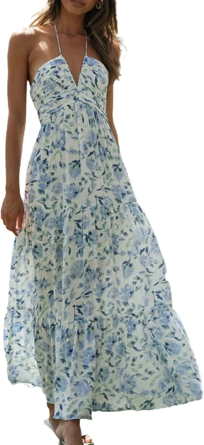 Yuemengxuan Women Flowy Summer Dresses Backless Ruched Sleeveless Dress Ruffle Sexy 2025 A-Line Mini Sundresses