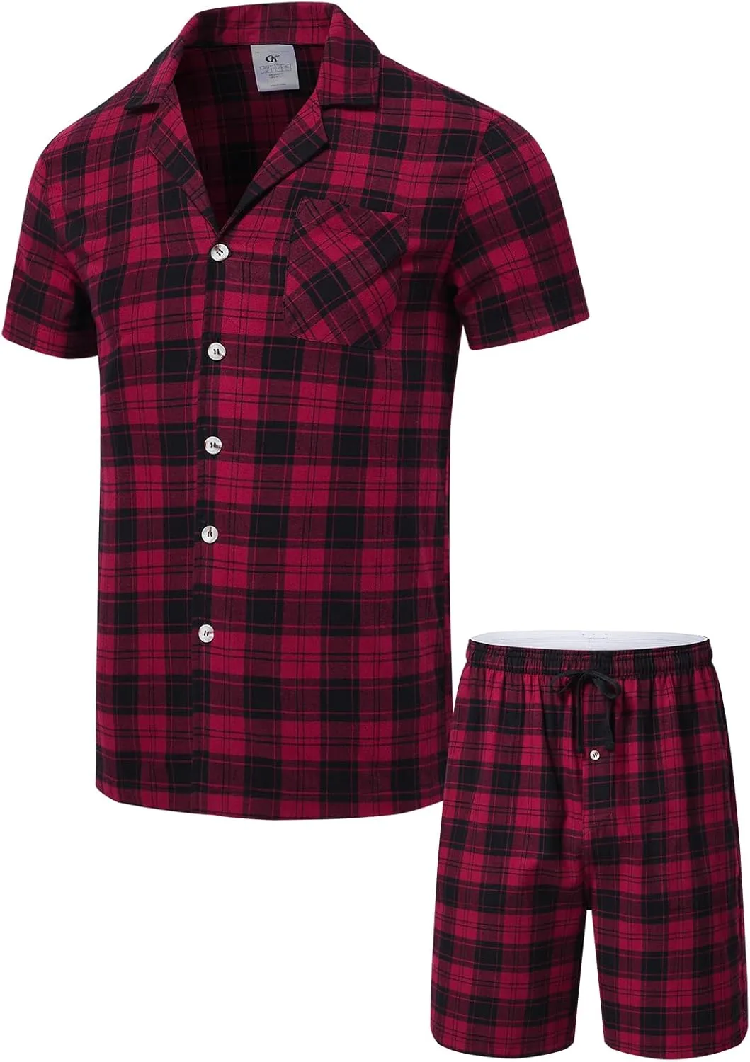 yuyangdpb Men's Pajamas Sets Shorts Woven Cotton Plaid Pj Set Button Down Sleepwear Short Set 2 Pieces with Pocket