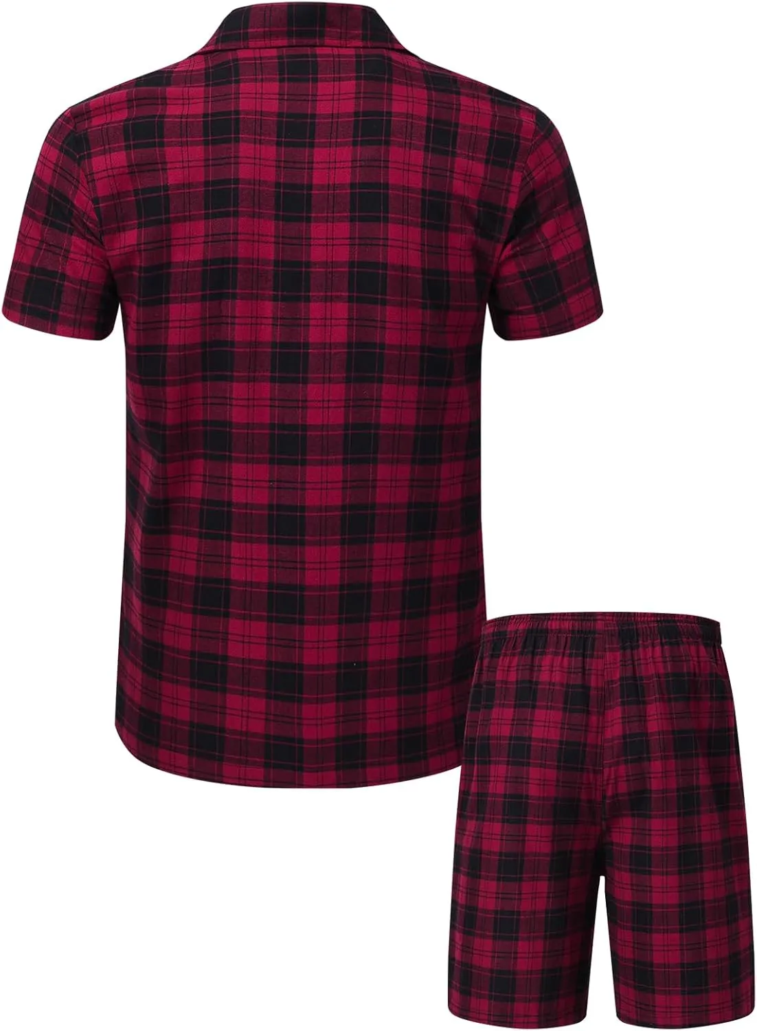 yuyangdpb Men's Pajamas Sets Shorts Woven Cotton Plaid Pj Set Button Down Sleepwear Short Set 2 Pieces with Pocket